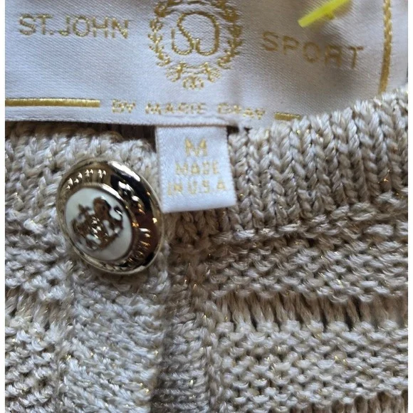 Vintage St. John Sport knit beige cardigan minimalist luxury women's size medium - Picture 7 of 8